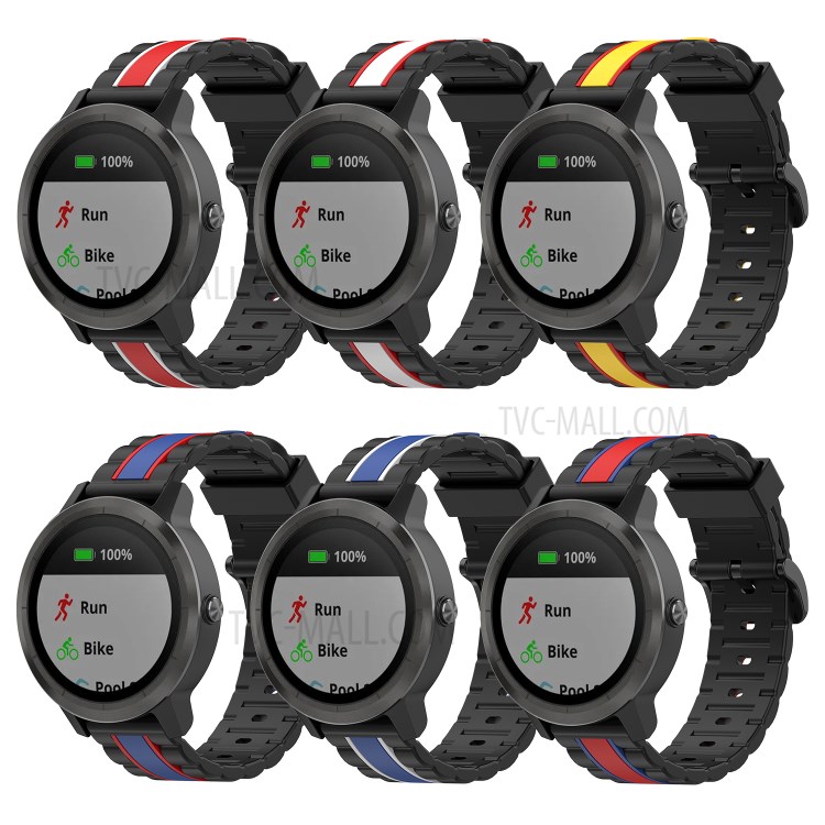 Wavy Square Textured Silicone Watch Strap Band for Garmin Vivoactive3/Forerunner245/645 - Black/Red/Blue-12