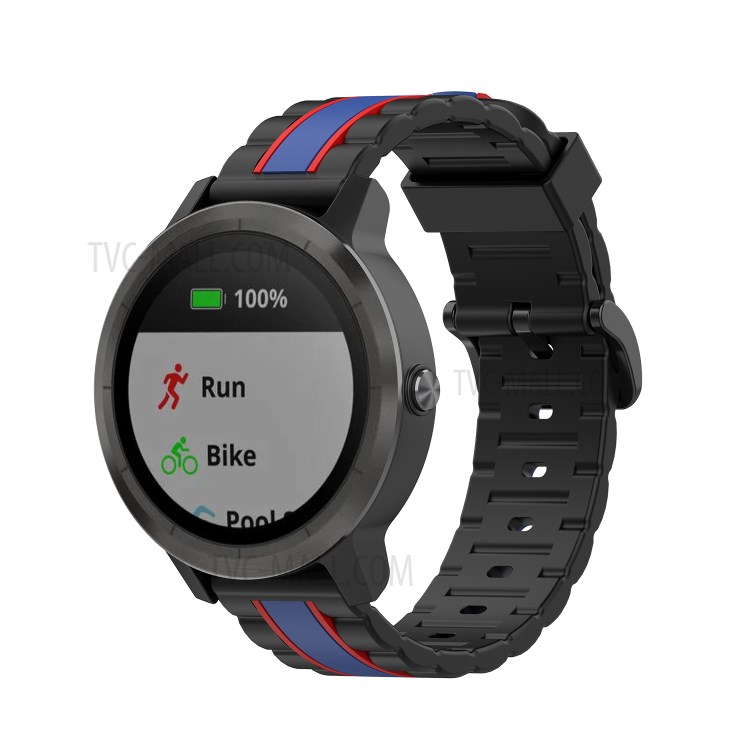 Wavy Square Textured Silicone Watch Strap Band for Garmin Vivoactive3/Forerunner245/645 - Black/Red/Blue-3