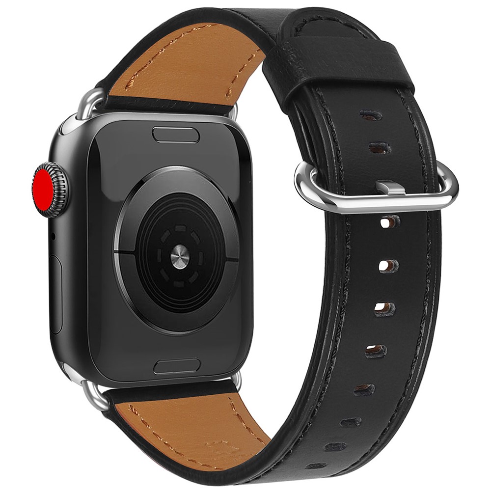 Genuine Leather Watch Strap for Apple Watch Series 6/SE/5/4 40mm / Series 3/2/1 Watch 38mm - Black-1