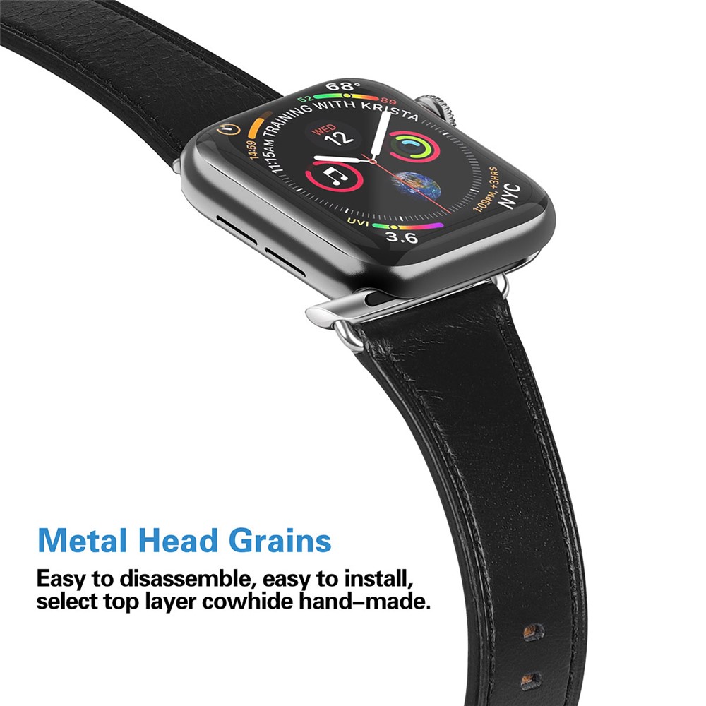 Genuine Leather Watch Strap for Apple Watch Series 6/SE/5/4 40mm / Series 3/2/1 Watch 38mm - Black-3