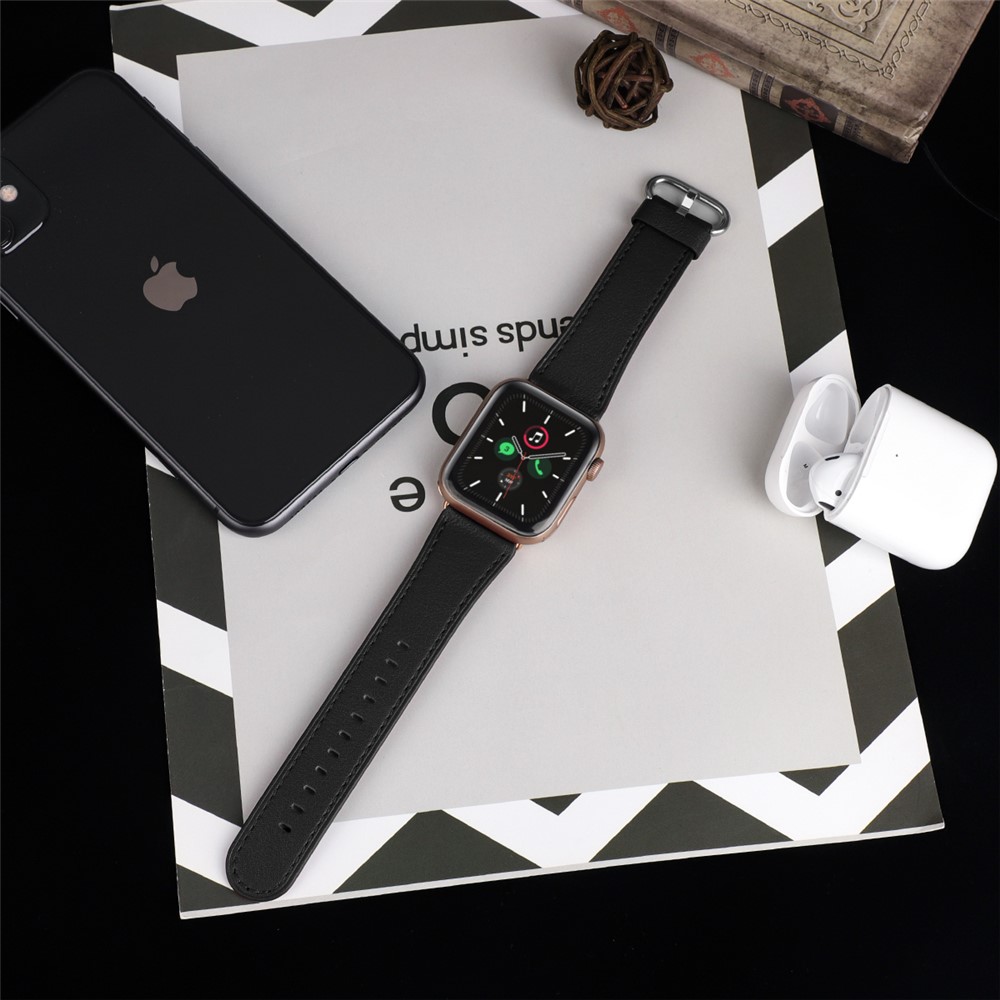 Genuine Leather Watch Strap for Apple Watch Series 6/SE/5/4 40mm / Series 3/2/1 Watch 38mm - Black-5