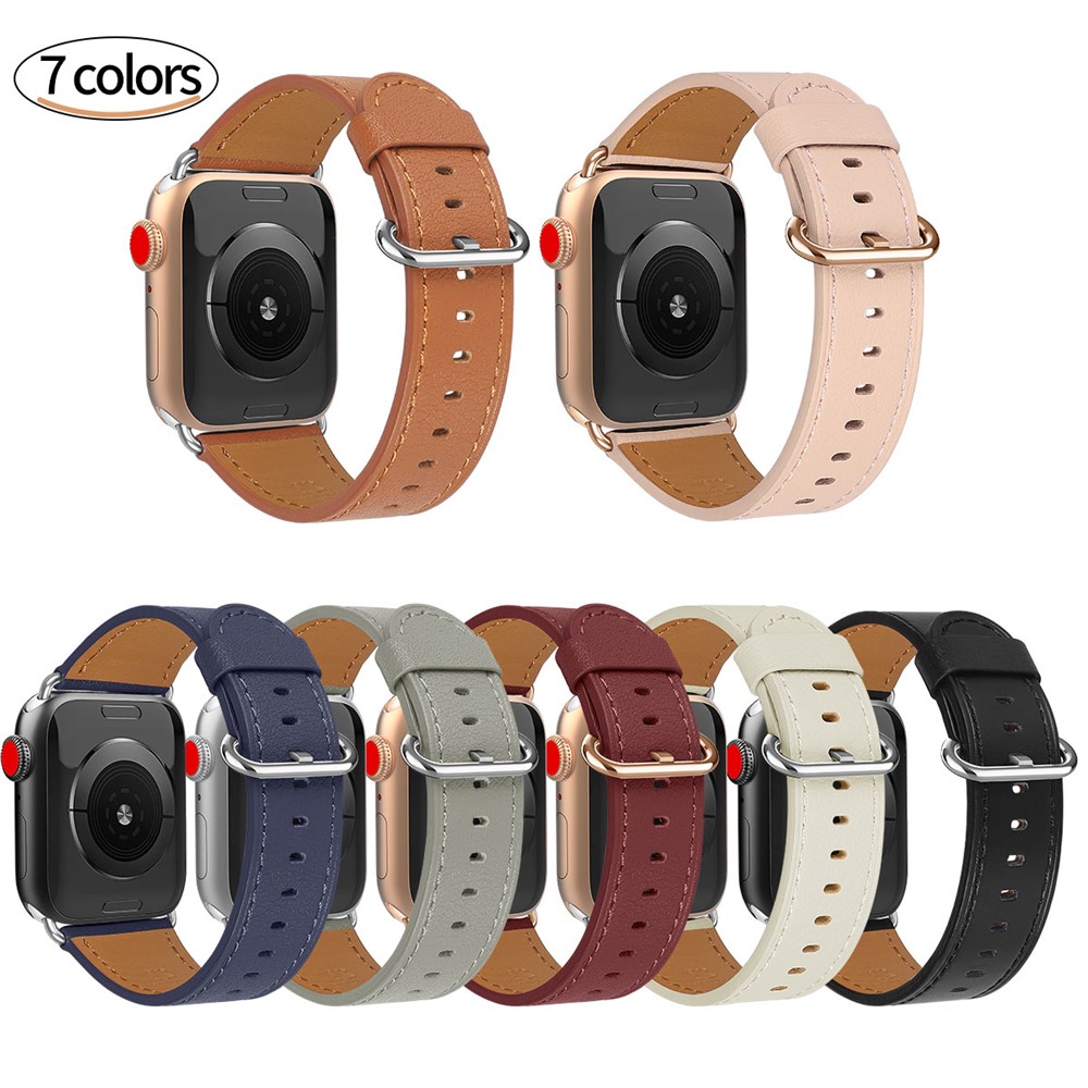 Genuine Leather Watch Strap for Apple Watch Series 6/SE/5/4 40mm / Series 3/2/1 Watch 38mm - Black-7