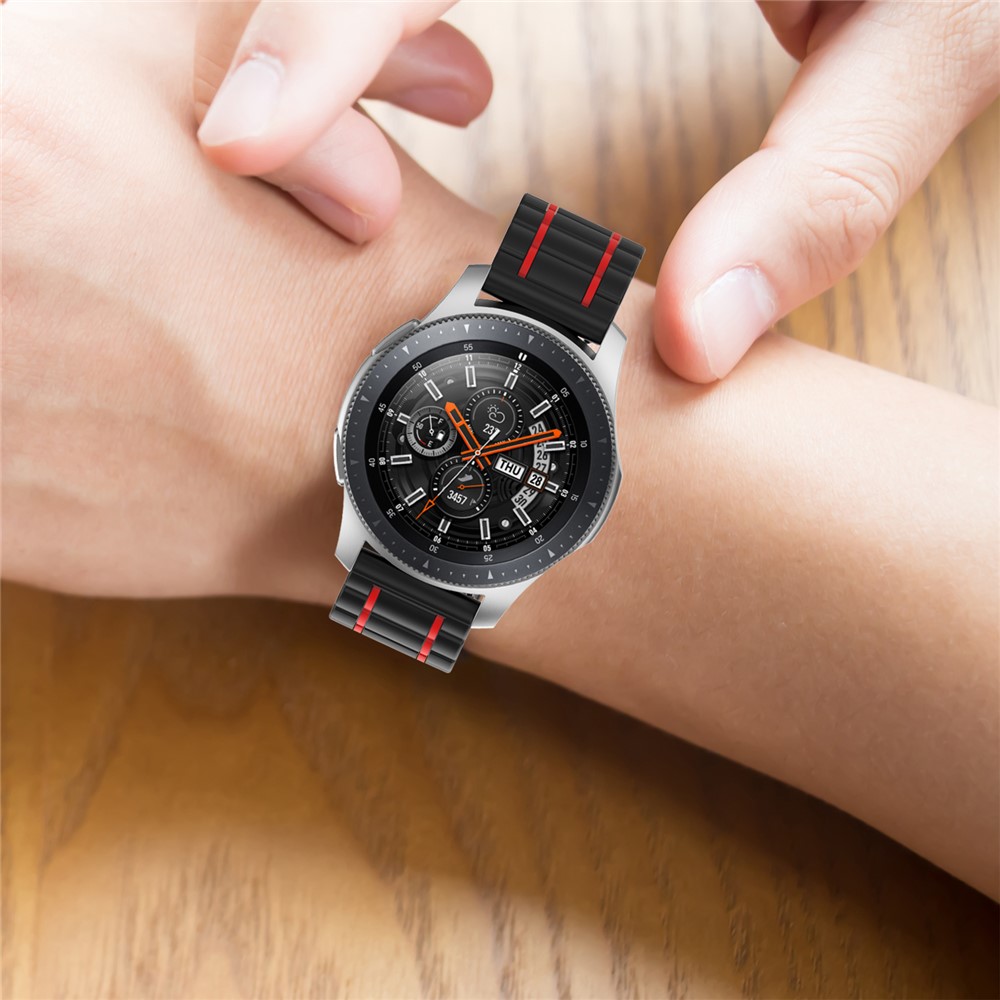 22mm Vertical Stripe Bi-color Silicone Watch Strap for Samsung Galaxy Watch 46mm/Galaxy Watch 3 45mm - Black/Red-11
