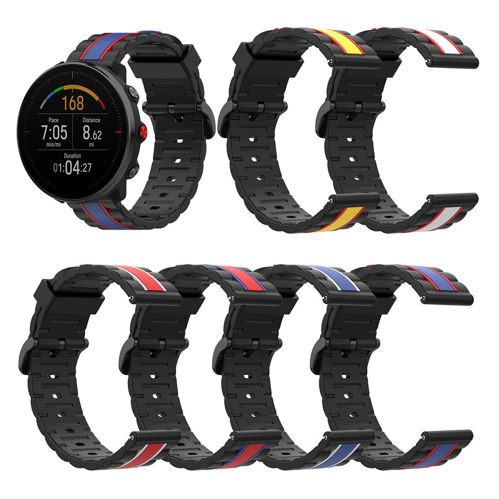 22mm Wave Square Skin Silicone Watch Band for POLAR Grit X/Vantage M - Black/Blue/Red-8