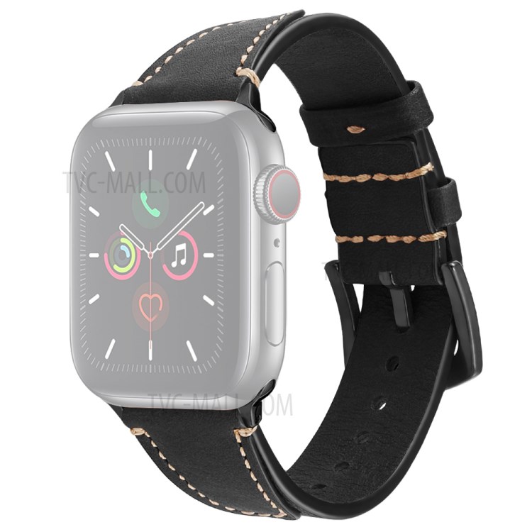 Echter Leder Nagel-Uhrenarmband Schwanz Stil Für Apfel Uhrenserie 5/4 40mm, Serie 3/2/1 38mm - Schwarz-1