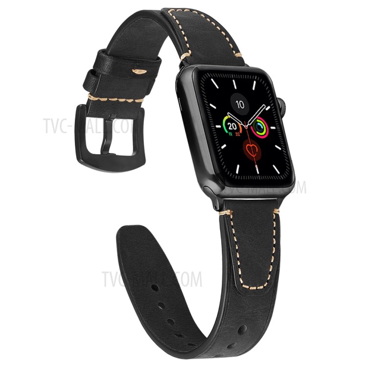 Echter Leder Nagel-Uhrenarmband Schwanz Stil Für Apfel Uhrenserie 5/4 40mm, Serie 3/2/1 38mm - Schwarz-2
