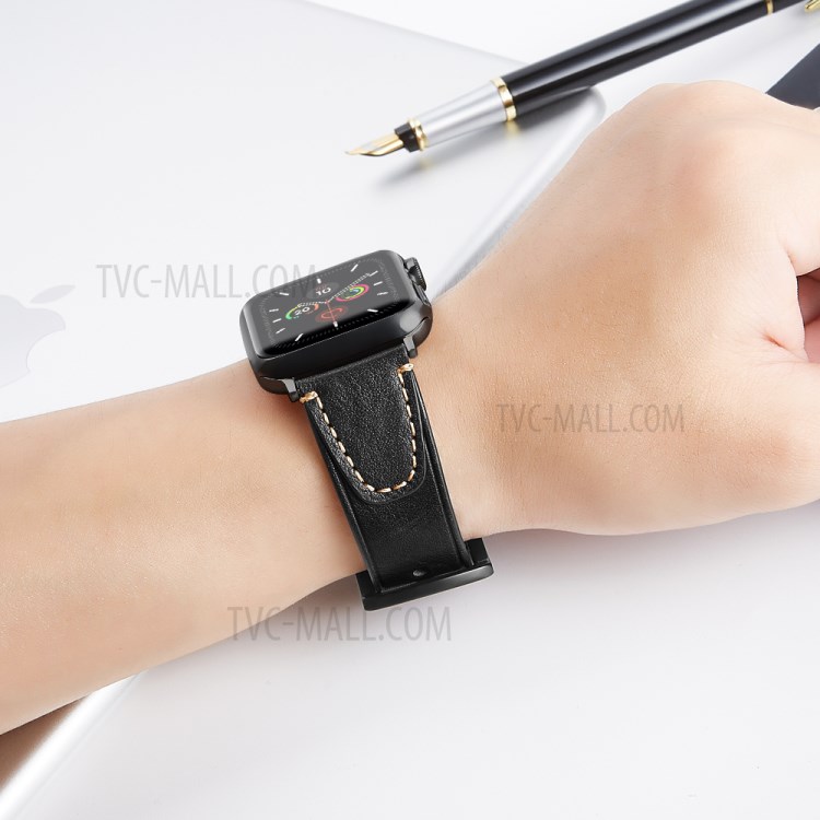 Nagel Schwanz Stil Aus Echtem Leder-Uhrenarmband Für Apple Uhrenserie 5/4 44mm, Serie 3/2/1 42mm - Schwarz-4
