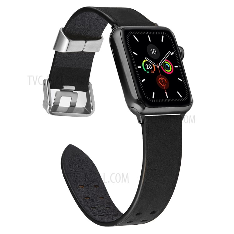 Doppelreihen Tasten Echter Leder-Uhrenarmband Für Apple Uhrenserie 5/4 40mm, Serie 3/2/1 38mm - Schwarz-4
