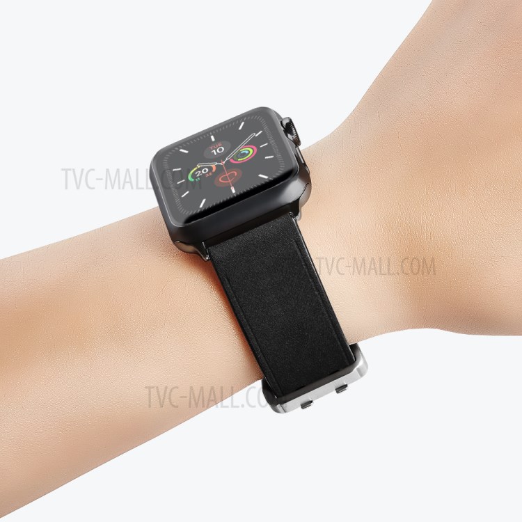 Doppelreihen Tasten Echter Leder-Uhrenarmband Für Apple Uhrenserie 5/4 40mm, Serie 3/2/1 38mm - Schwarz-5