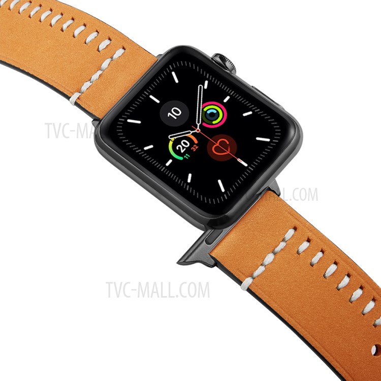 Hand Stitches Style Genuine Leather Watch Band for Apple Watch Series 6/SE/5/4 44mm, Series 3/2/1 42mm - Yellow-4