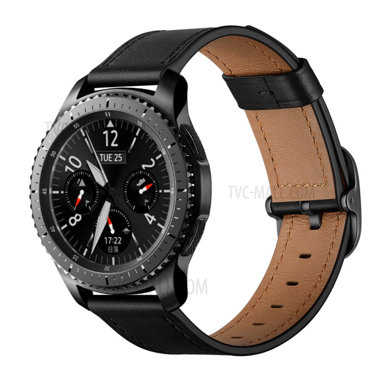Cowhide Leather Watch Band (DS Style) for Samsung Galaxy Gear S3/Ticwatch/Huami Watch Moto 360 - Black-2