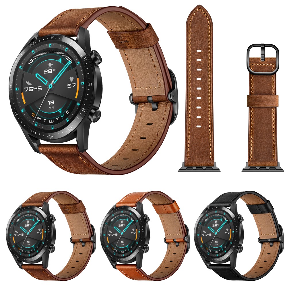 46mm Cowhide Leather Watch Band (DS Style) for Huawei Watch GT 2/1 / Honor Magic GT 2e - Black-8