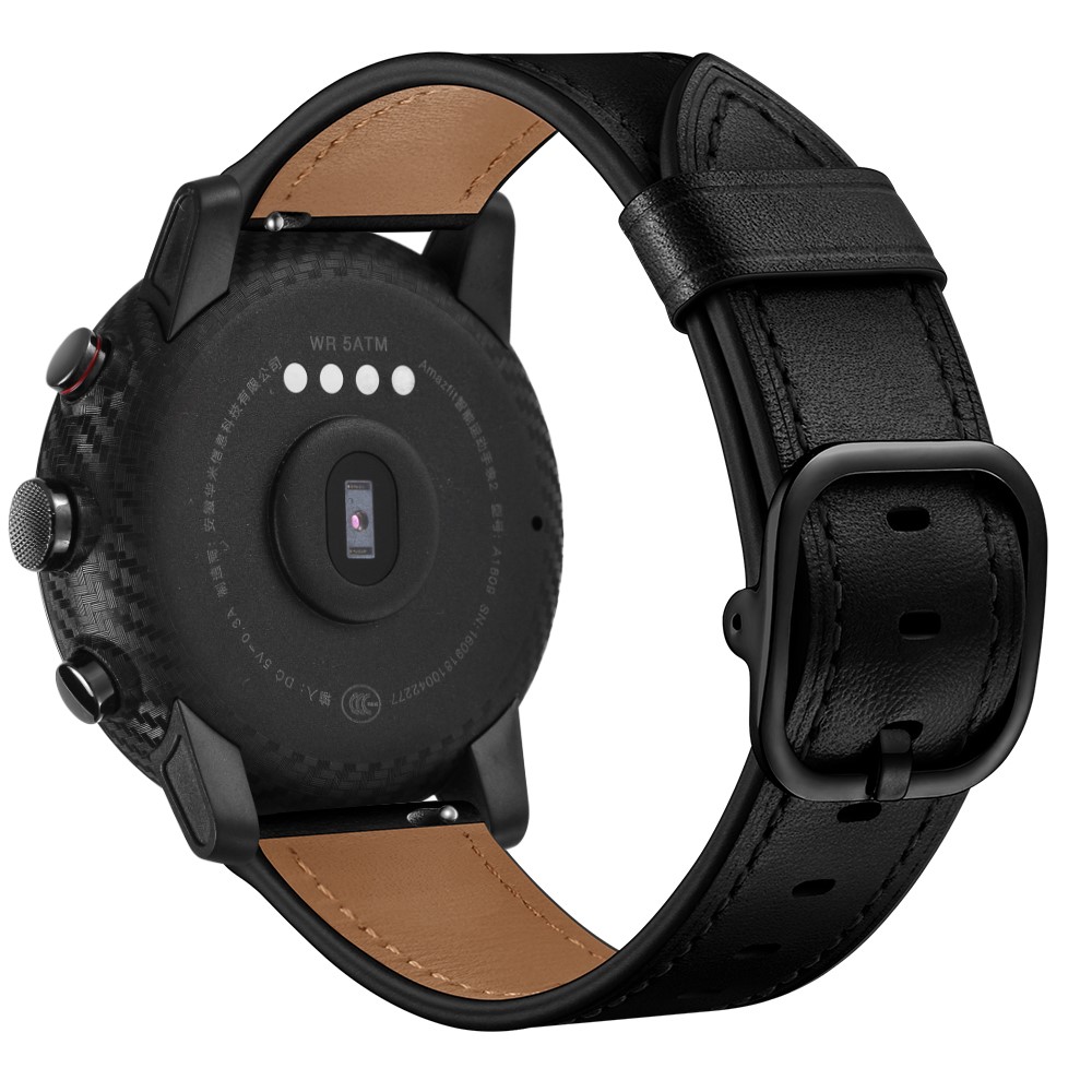 Cowhide Leather Watch Band (DS Style) for Huami Amazfit 1/2S - Black-2