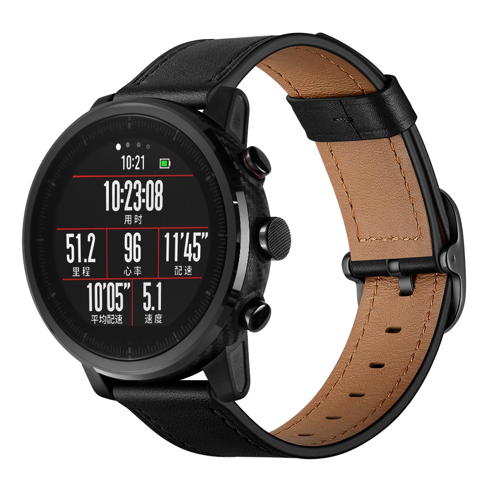 Cowhide Leather Watch Band (DS Style) for Huami Amazfit 1/2S - Black-3