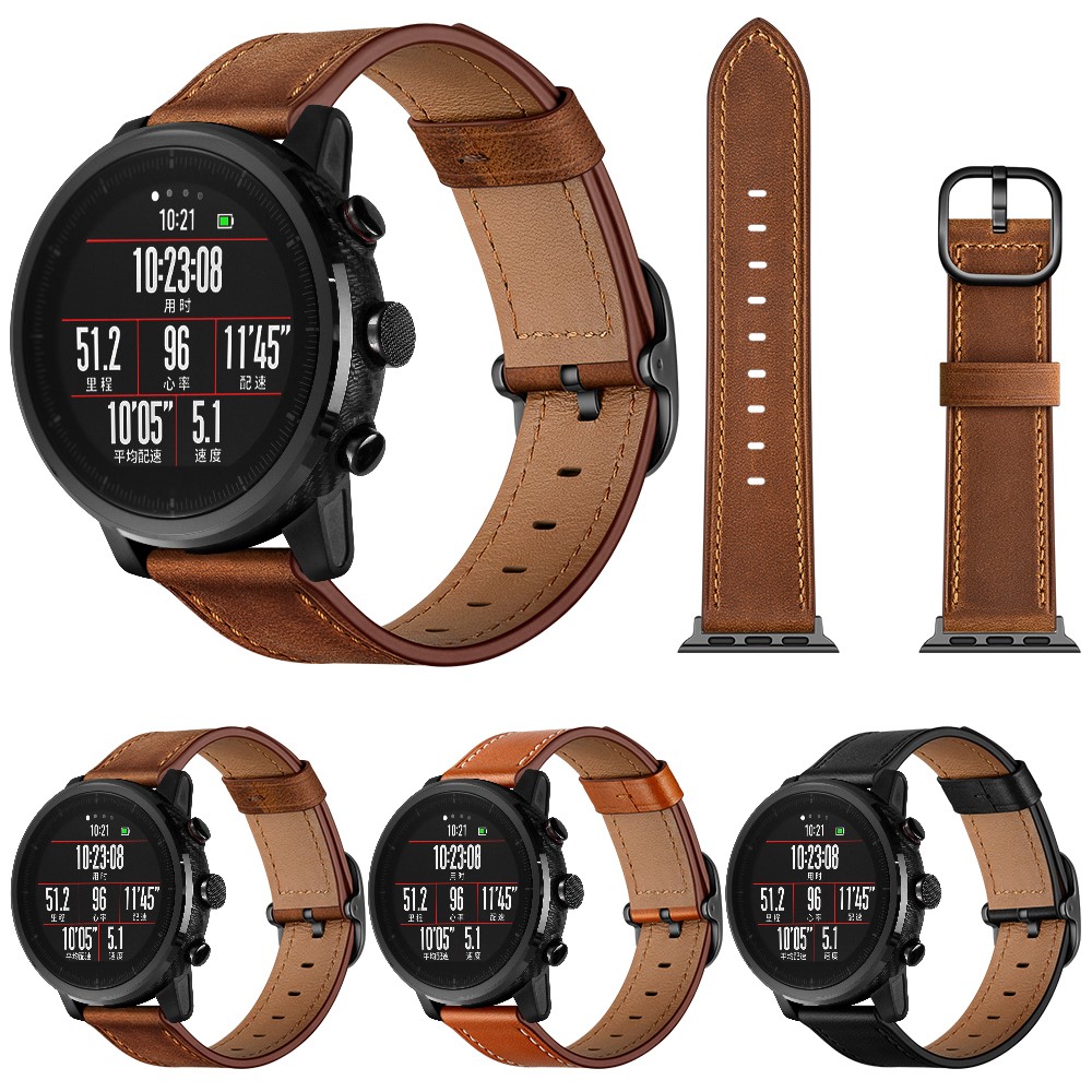 Cowhide Leather Watch Band (DS Style) for Huami Amazfit 1/2S - Black-8