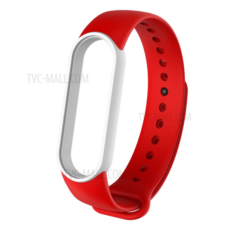 TPU Suave Reemplazo De La Correa De Reloj De Estilo Bi-color Para Xiaomi Mi Band 5 - Blanco Rojo-1