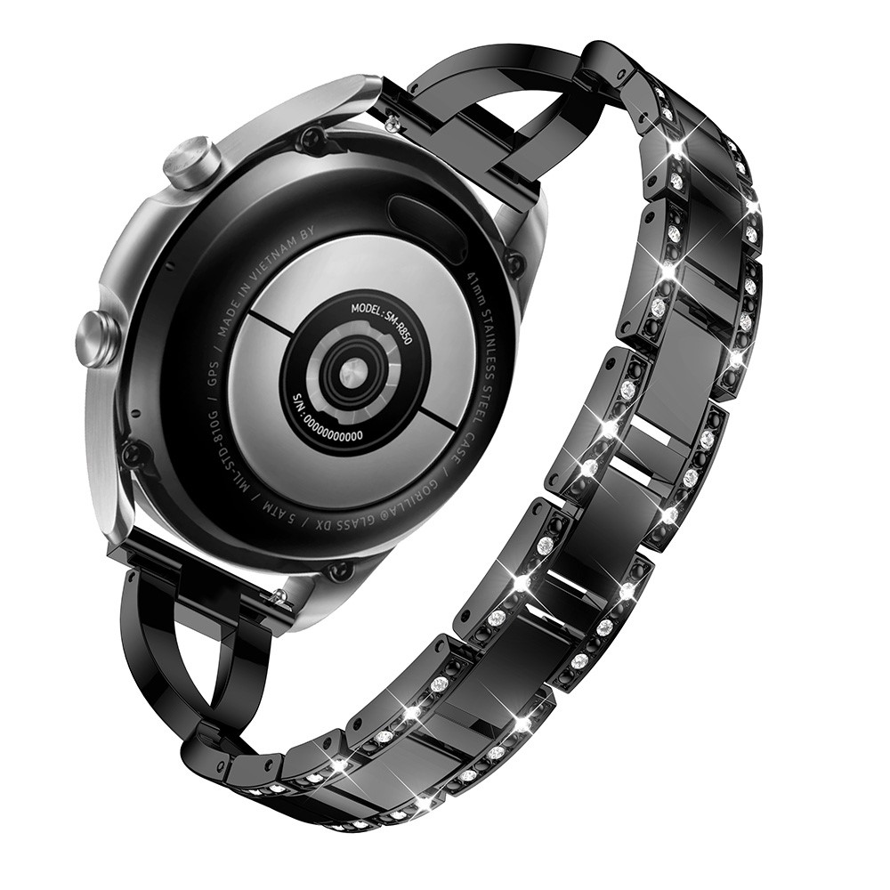 Aço Inoxidável De Aço Inoxidável Do Aço Inoxidável Da Decoração Do Strass Para Samsung Galaxy Watch3 41mm - Preto