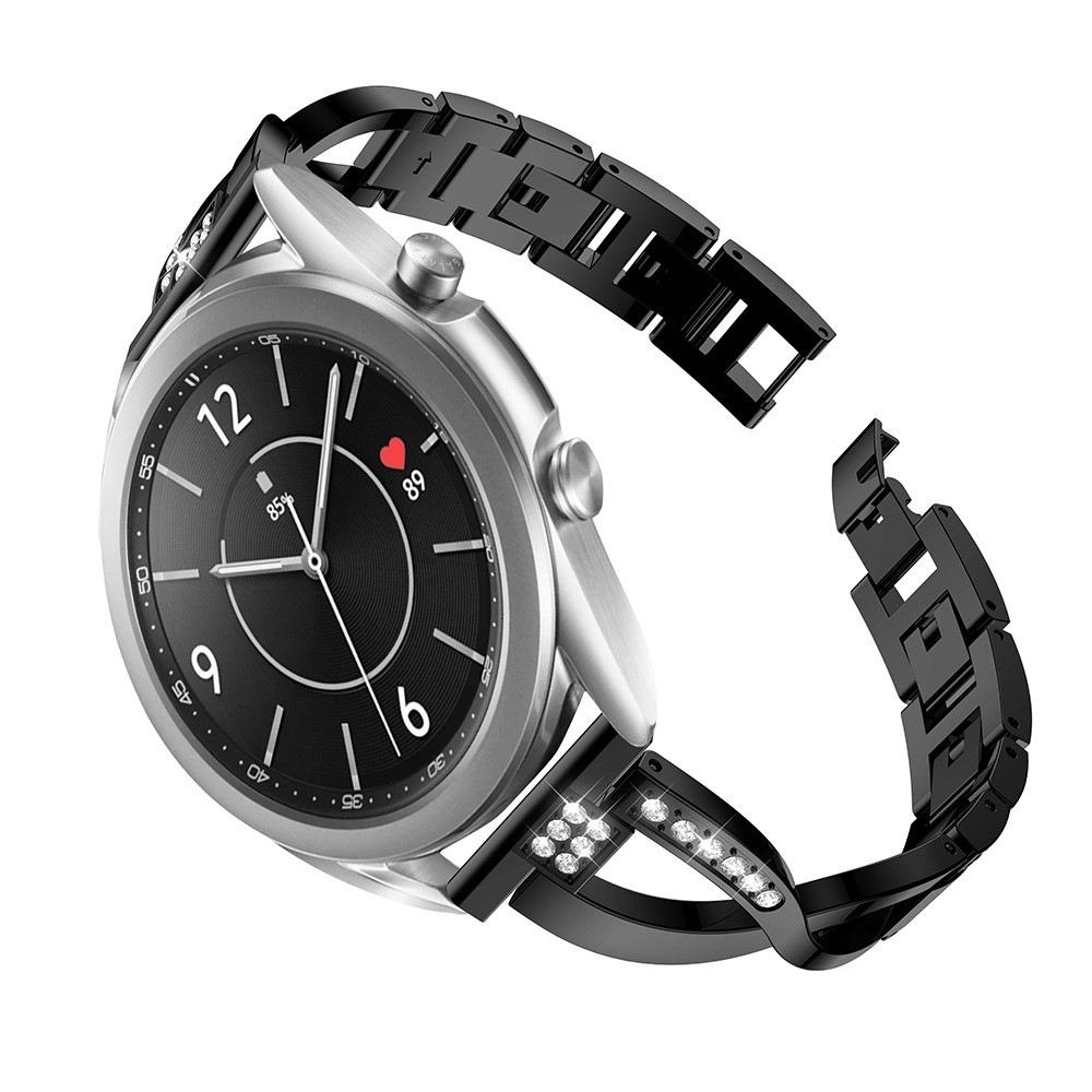 Banda De Reloj Inteligente De Acero Inoxidable De La Decoración De Rhinestone De Forma X Para Samsung Galaxy Watch3 41mm - Negro