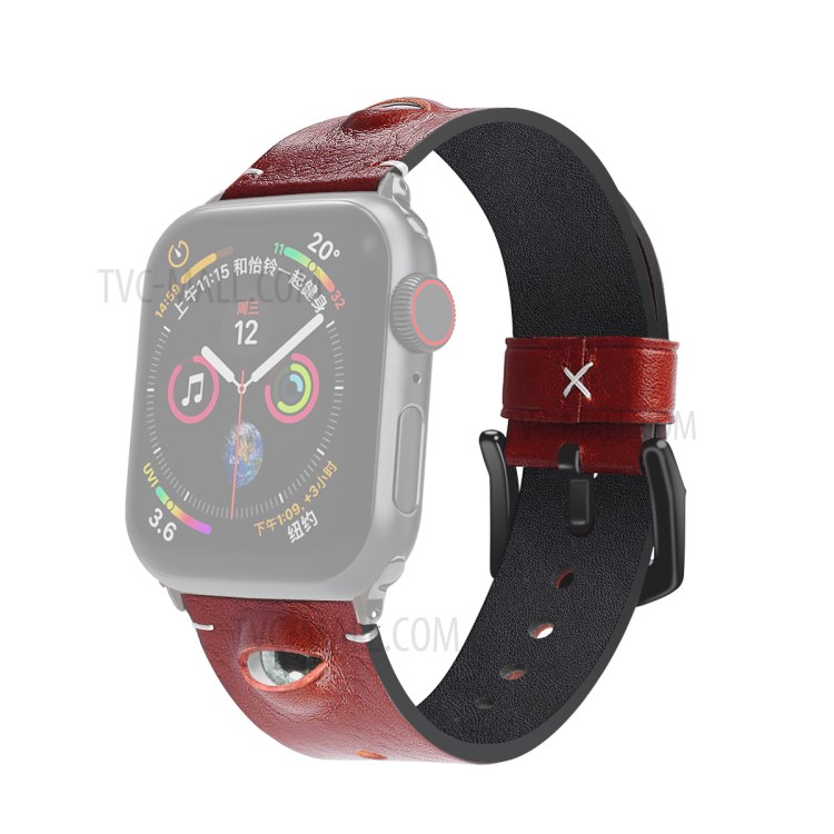 Eye Decor Genuine Leather Watch Band Replacement for Apple Watch Series 6 SE 5 4 40mm / Series 3 2 1 38mm - Red-1