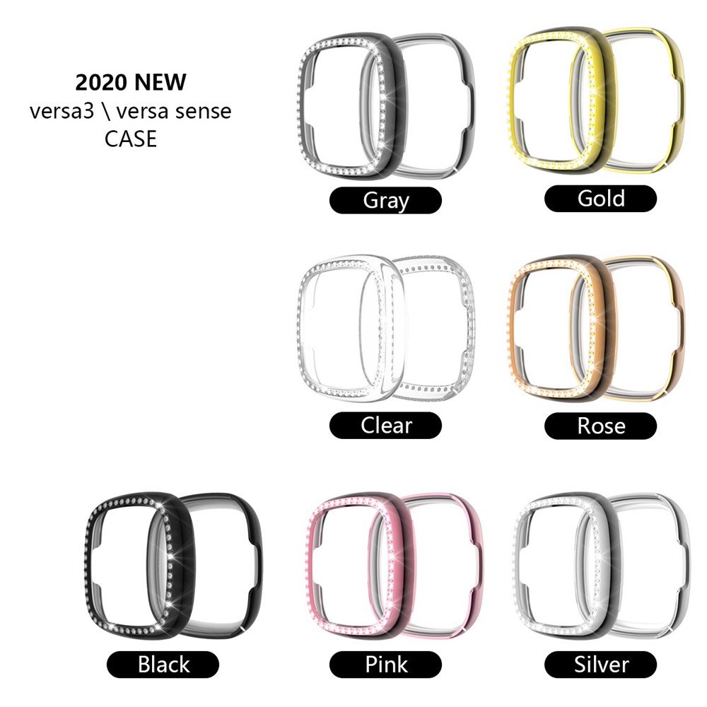 Single Row Rhinestone Decor TPU Watch Cover for Fitbit Versa 3/Sense - Black-8