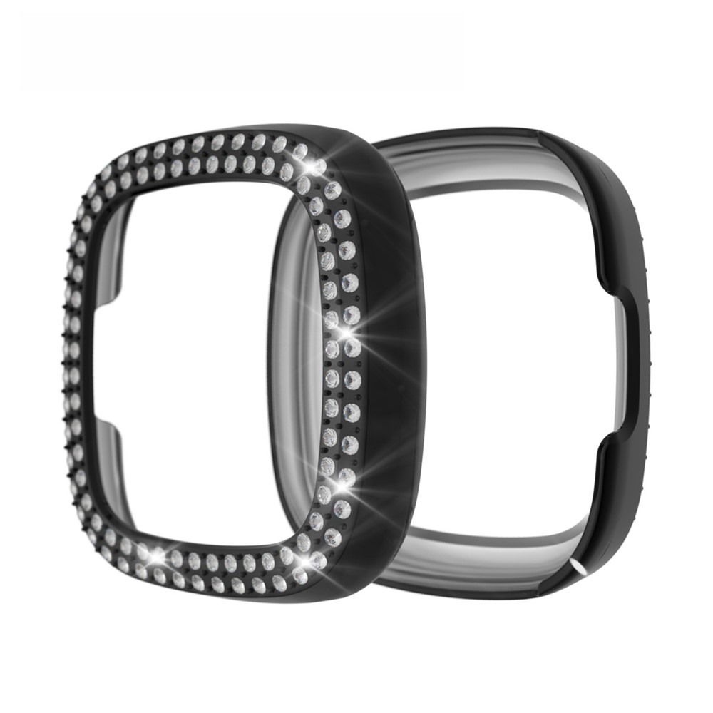 Cubierta de Reloj TPU de Decoración de Dhinbo de Doble Fila Para Fitbit Versa 3/Sense - Negro