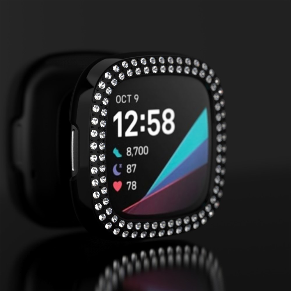 Cubierta de Reloj TPU de Decoración de Dhinbo de Doble Fila Para Fitbit Versa 3/Sense - Negro