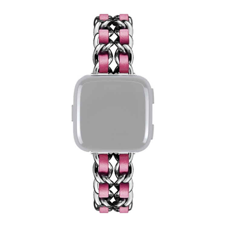 PU Leather + Metal Watch Band for Fitbit Versa 3 - Silver/Rose-1