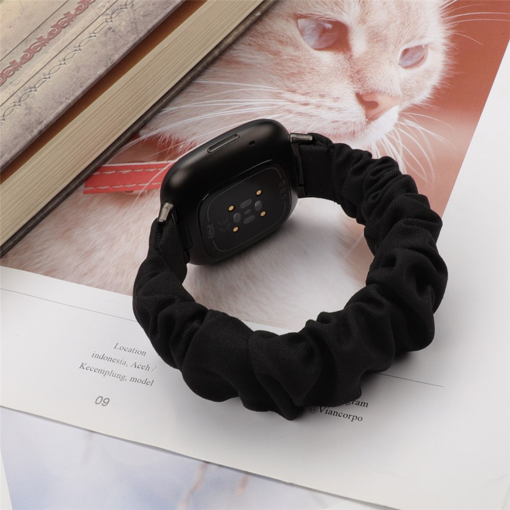 Hair Band Printed Fabric Watch Band for Fitbit Versa 3/Sense - Black-1