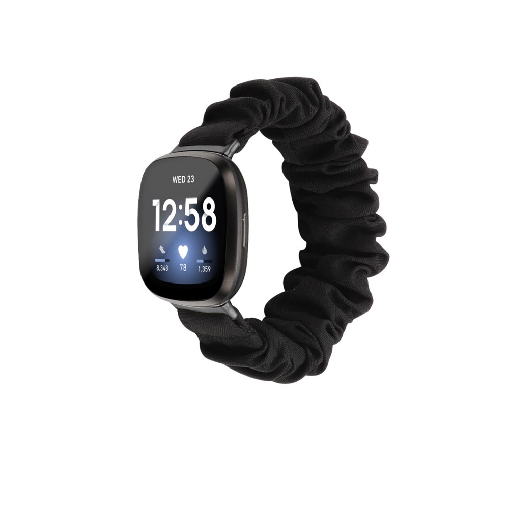 Hair Band Printed Fabric Watch Band for Fitbit Versa 3/Sense - Black-2