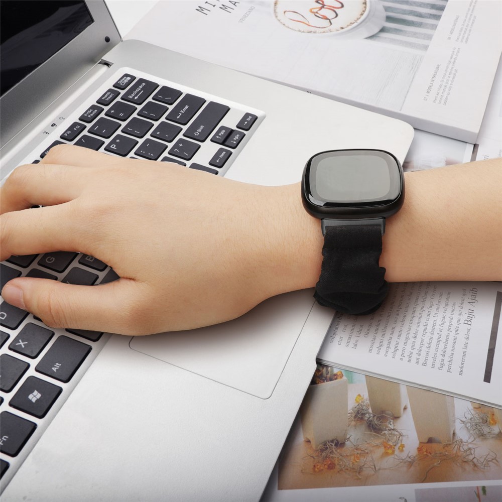 Hair Band Printed Fabric Watch Band for Fitbit Versa 3/Sense - Black-6