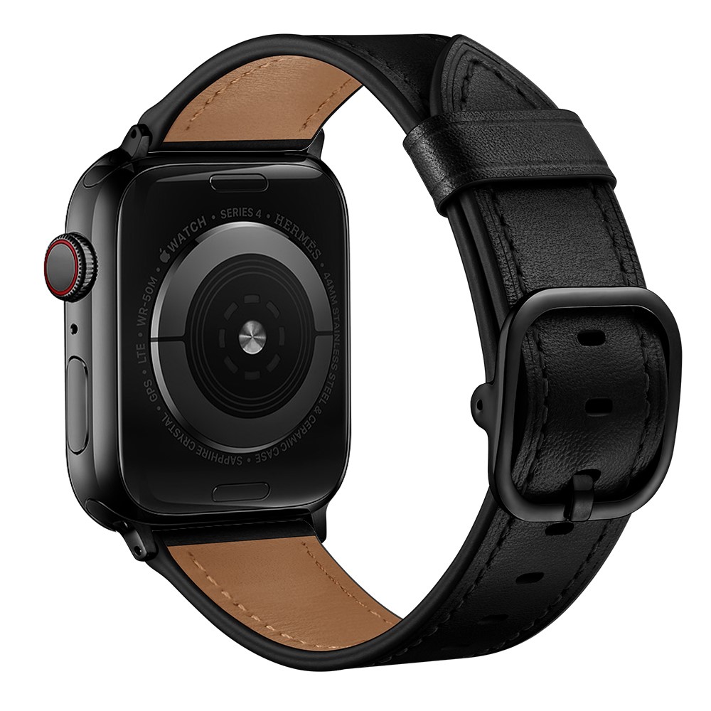 Genuine Leather Watch Band Replacement for Apple Watch Series 1/2/3 38mm / Apple Watch Series 4/5/6/SE 40mm - Black