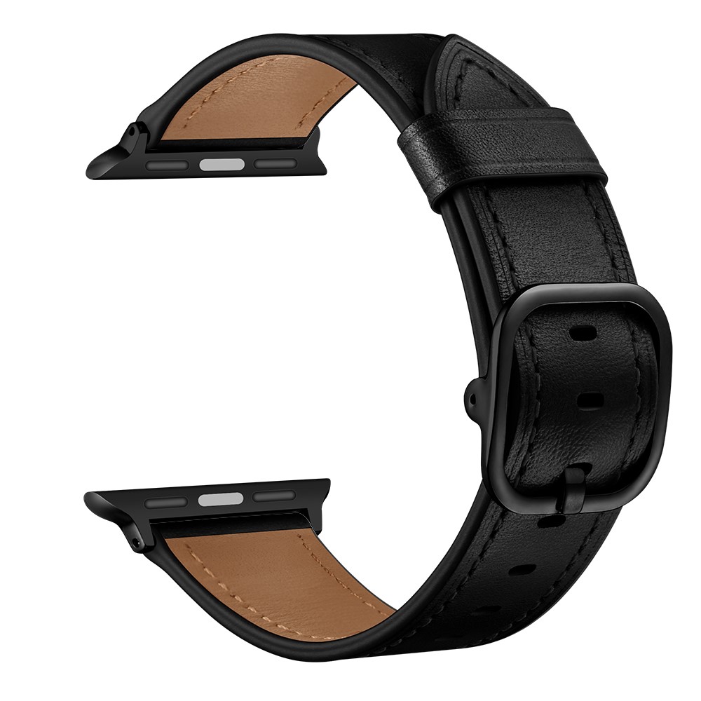 Echter Für Apfel-Uhr-Serie 1/2/3 38mm Band Ersatz Lederuhr / Apfel Uhr 4/5/6 / SE 40mm - Schwarz-2