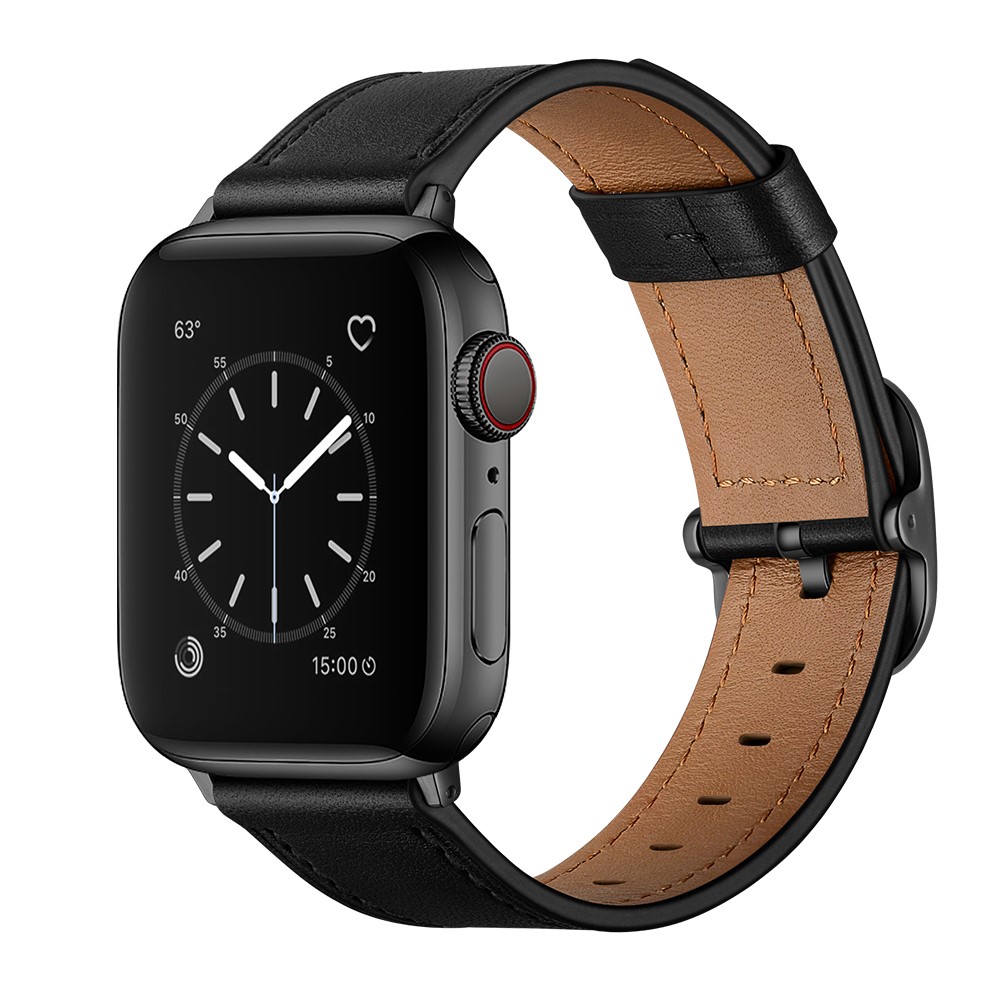 Echter Für Apfel-Uhr-Serie 1/2/3 38mm Band Ersatz Lederuhr / Apfel Uhr 4/5/6 / SE 40mm - Schwarz-3