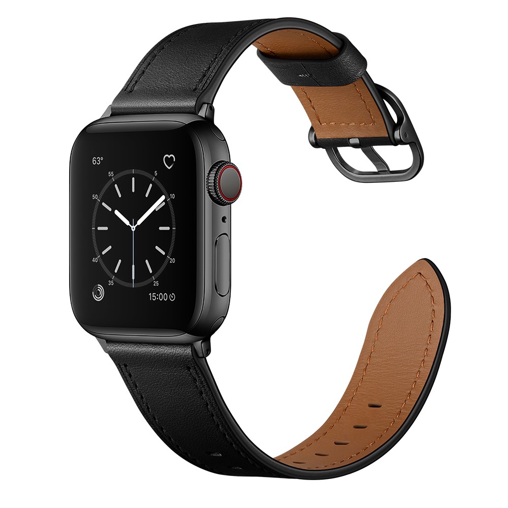 Echter Für Apfel-Uhr-Serie 1/2/3 38mm Band Ersatz Lederuhr / Apfel Uhr 4/5/6 / SE 40mm - Schwarz-4