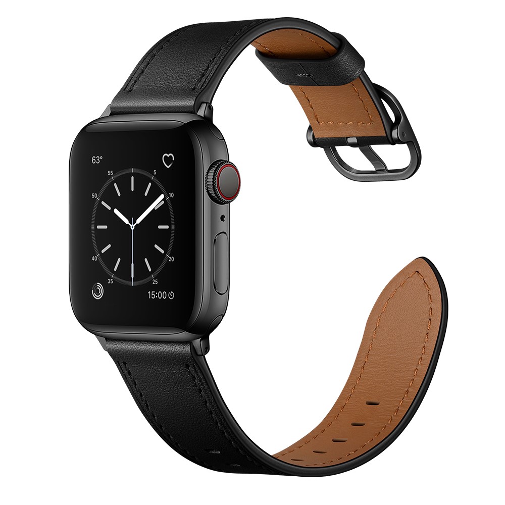 Genuine Leather Watch Band Replacement for Apple Watch Series 1/2/3 38mm / Apple Watch Series 4/5/6/SE 40mm - Black-4