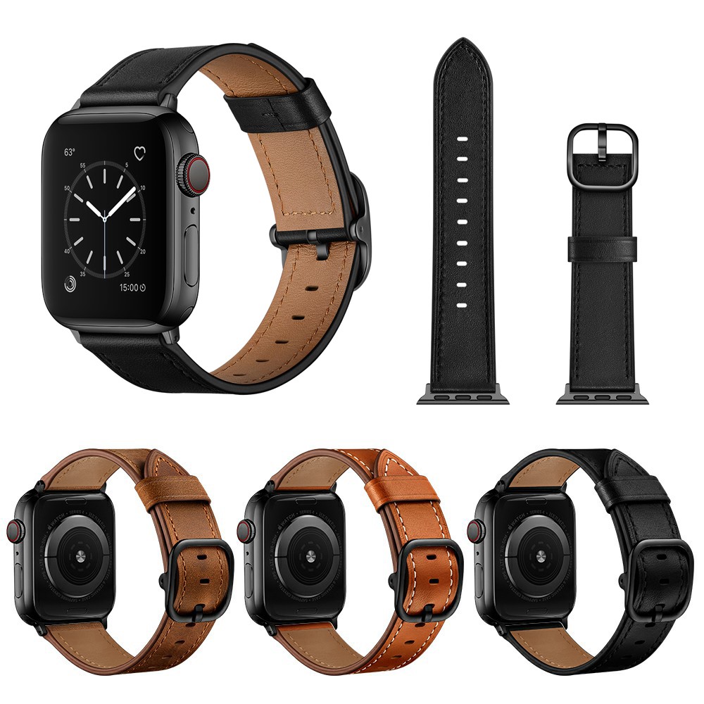 Echter Für Apfel-Uhr-Serie 1/2/3 38mm Band Ersatz Lederuhr / Apfel Uhr 4/5/6 / SE 40mm - Schwarz-8