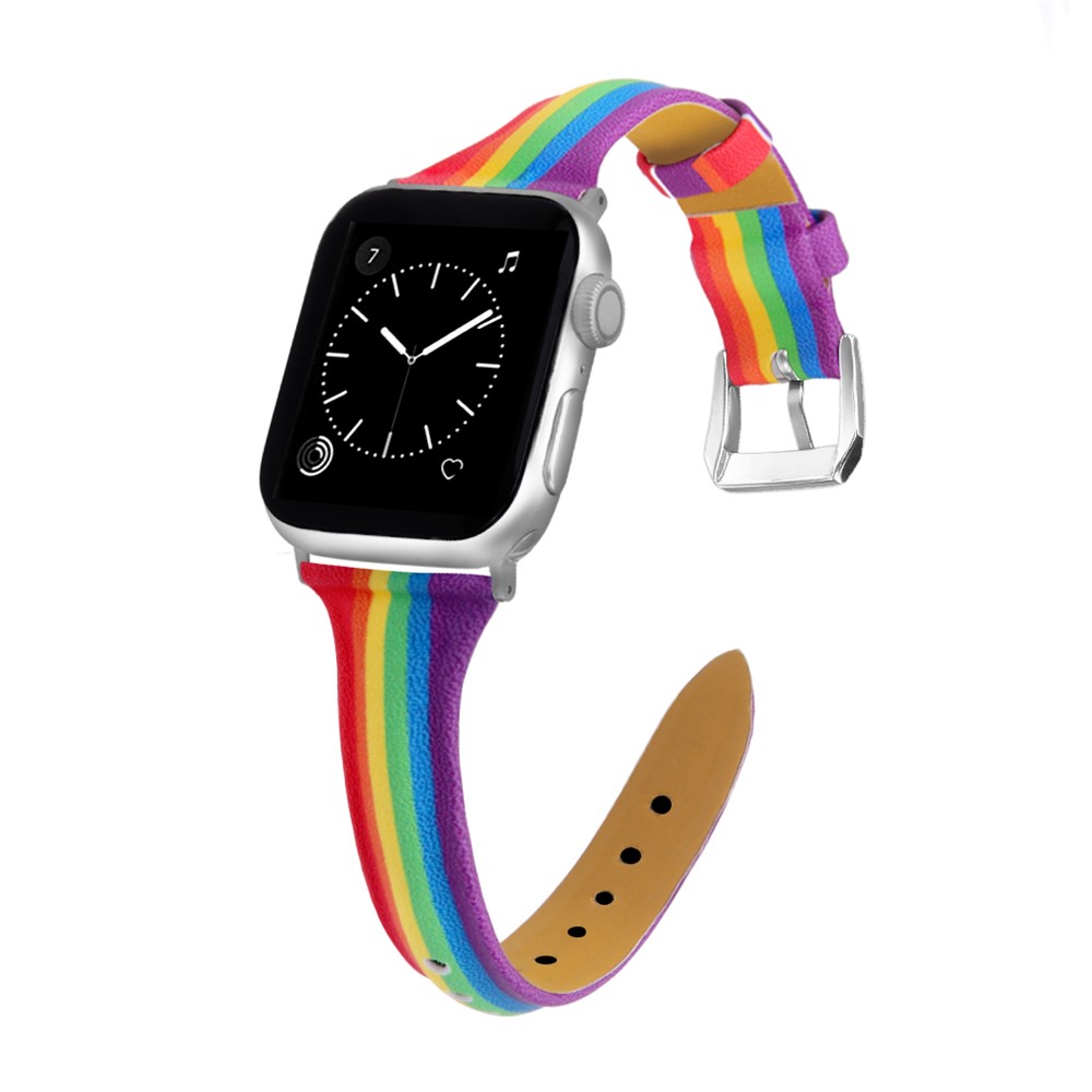 Rainbow Genuine Leather Strap Replace Band for Apple Watch Series 6/SE/5/4 40mm /Series 3/2/1 38mm-2