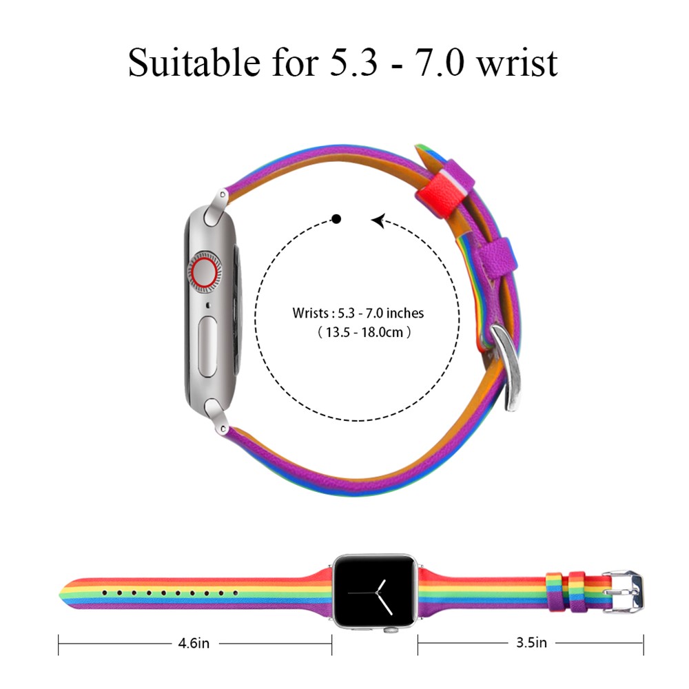 Rainbow Genuine Leather Strap Replace Band for Apple Watch Series 6/SE/5/4 40mm /Series 3/2/1 38mm-3