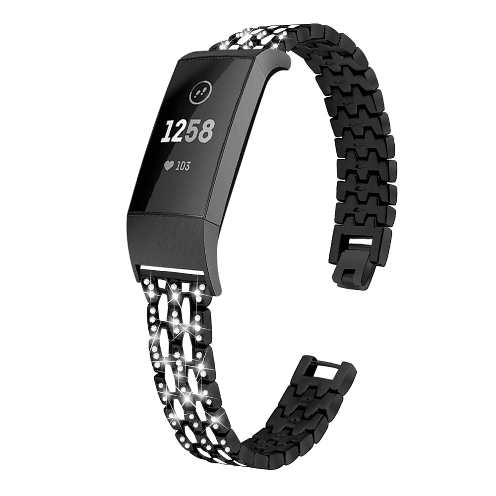 Rhinestone Decor Zinc Alloy Smart Watch Band Strap Replacement for Fitbit Charge 3 - Black-2