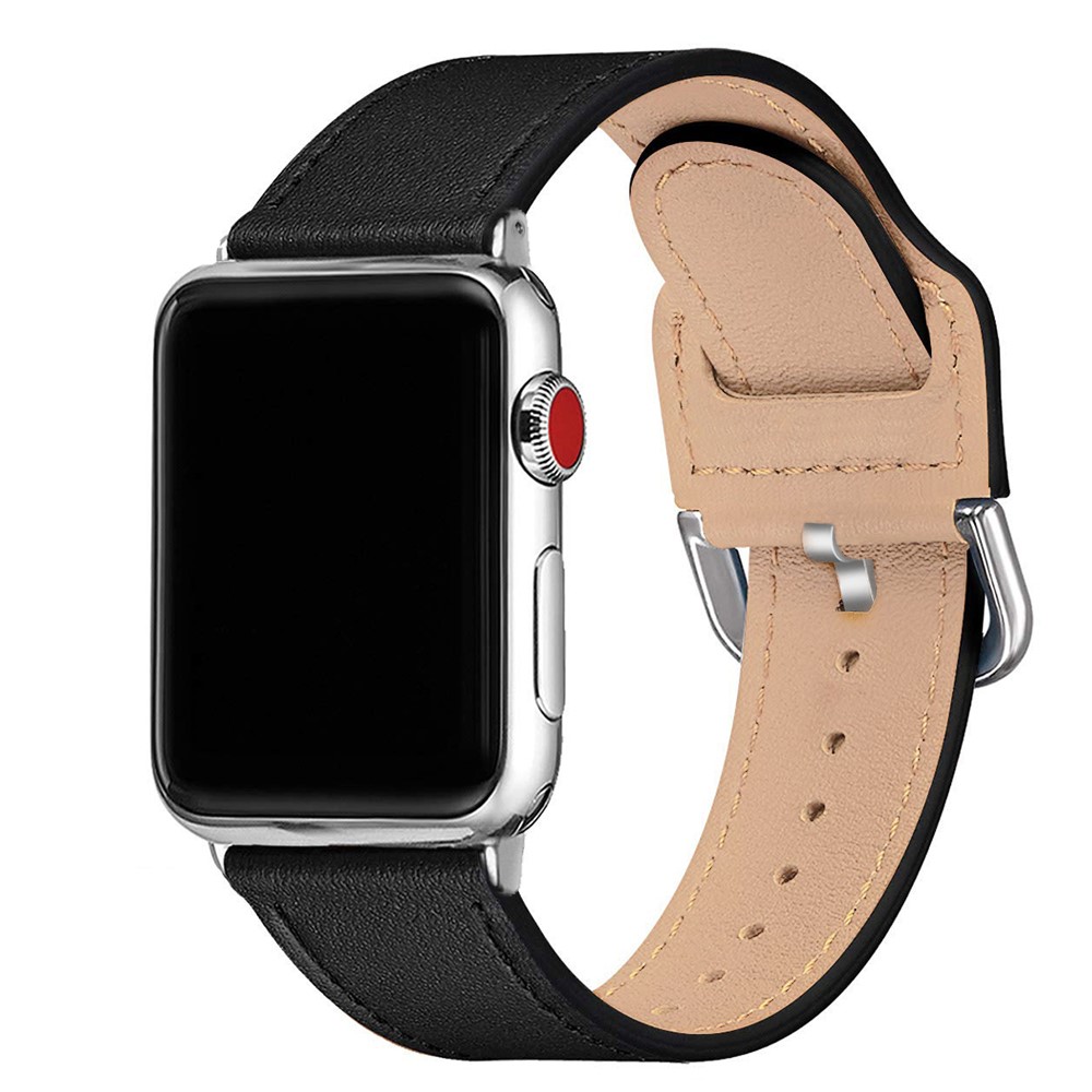 Quality Genuine Leather Watch Band Replacement for Apple Watch Series 1/2/3 38mm / Series 4/5/6/SE 40mm - Black-2