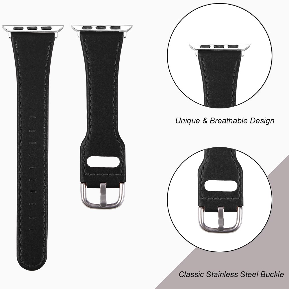 Quality Genuine Leather Watch Band Replacement for Apple Watch Series 1/2/3 38mm / Series 4/5/6/SE 40mm - Black-6