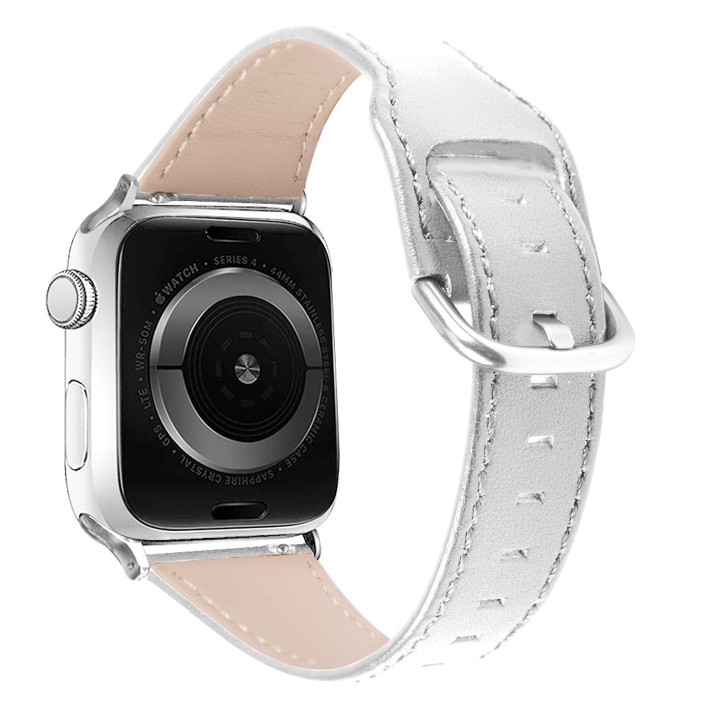 Quality Genuine Leather Watch Band Replacement for Apple Watch Series 1/2/3 38mm / Series 4/5/6/SE 40mm - White-1