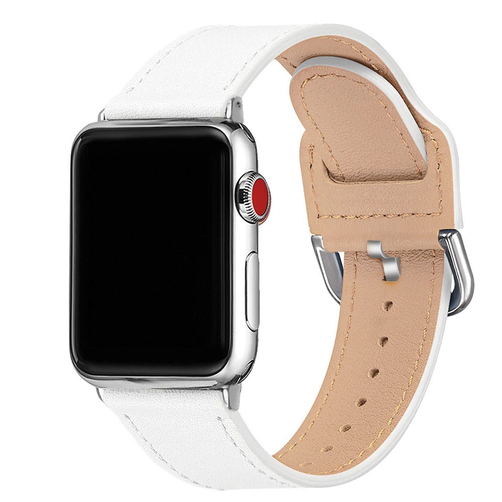 Quality Genuine Leather Watch Band Replacement for Apple Watch Series 1/2/3 38mm / Series 4/5/6/SE 40mm - White-2