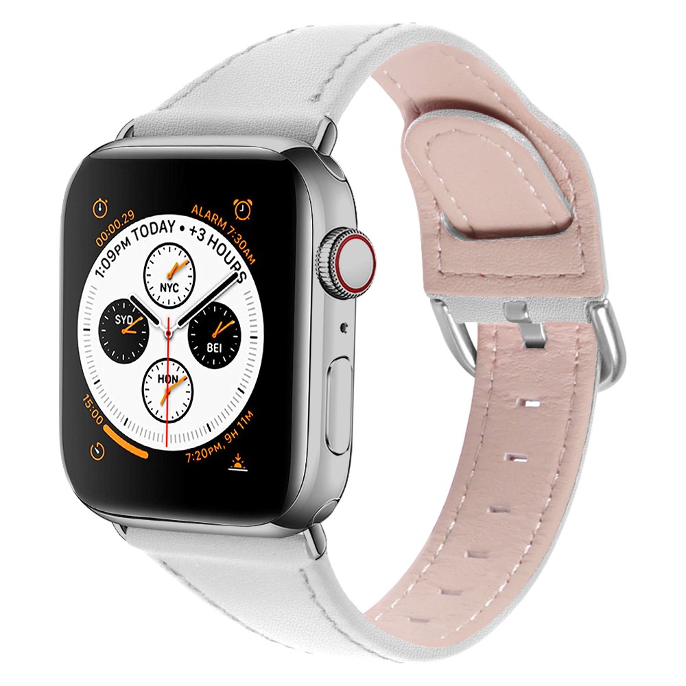 Quality Genuine Leather Watch Band Replacement for Apple Watch Series 1/2/3 38mm / Series 4/5/6/SE 40mm - White-3