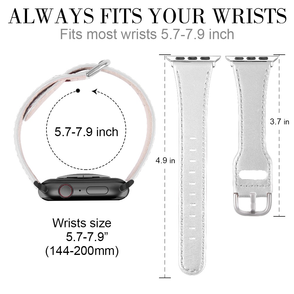 Quality Genuine Leather Watch Band Replacement for Apple Watch Series 1/2/3 38mm / Series 4/5/6/SE 40mm - White-6