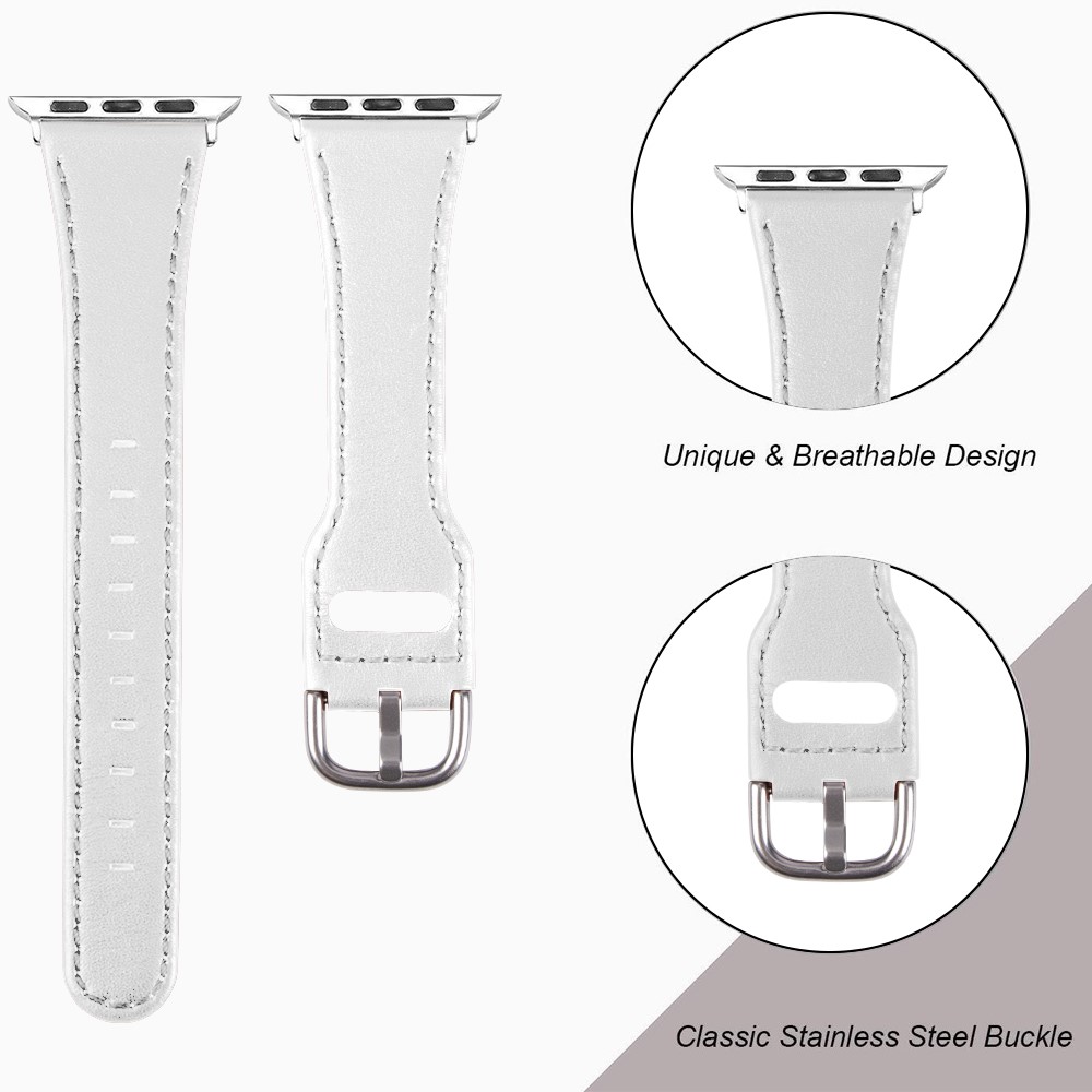 Quality Genuine Leather Watch Band Replacement for Apple Watch Series 1/2/3 38mm / Series 4/5/6/SE 40mm - White-7
