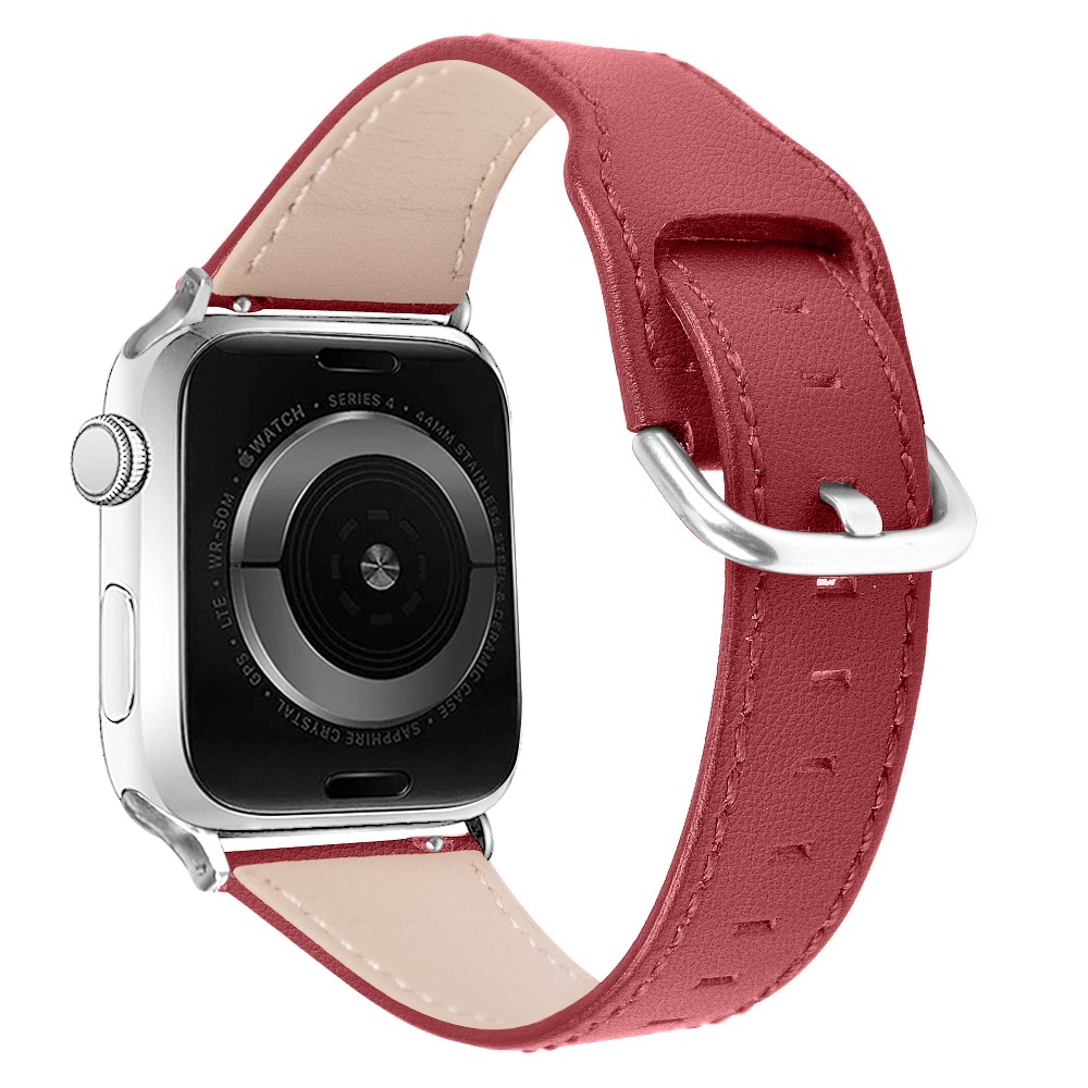Quality Genuine Leather Watch Band Replacement for Apple Watch Series 1/2/3 38mm / Series 4/5/6/SE 40mm - Red-1