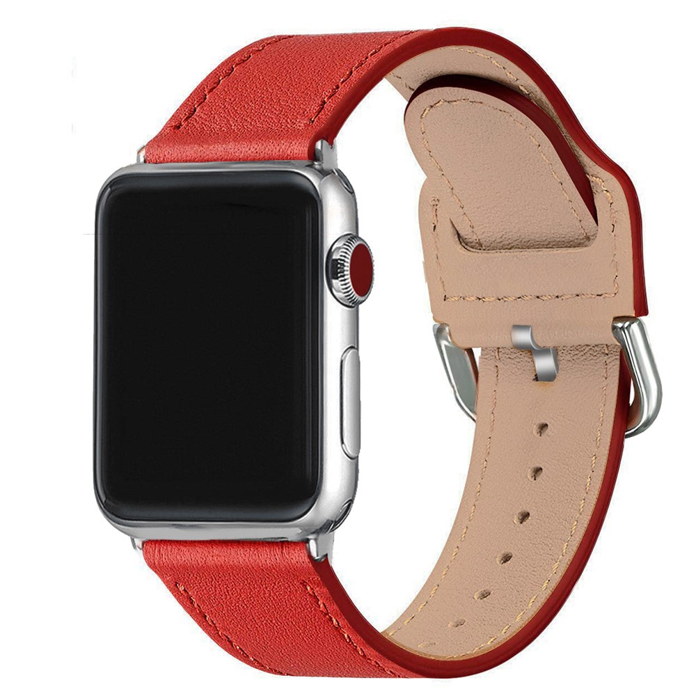 Quality Genuine Leather Watch Band Replacement for Apple Watch Series 1/2/3 38mm / Series 4/5/6/SE 40mm - Red-4