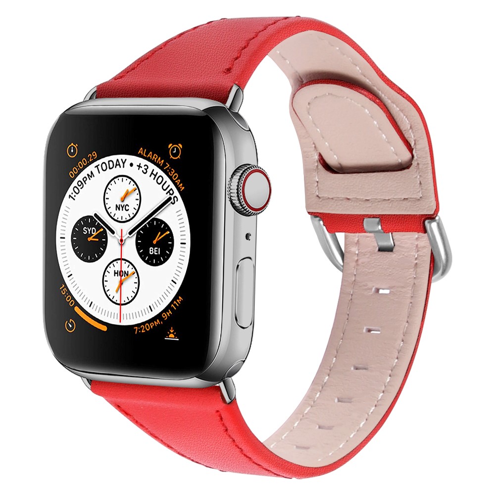 Quality Genuine Leather Watch Band Replacement for Apple Watch Series 1/2/3 38mm / Series 4/5/6/SE 40mm - Red-5