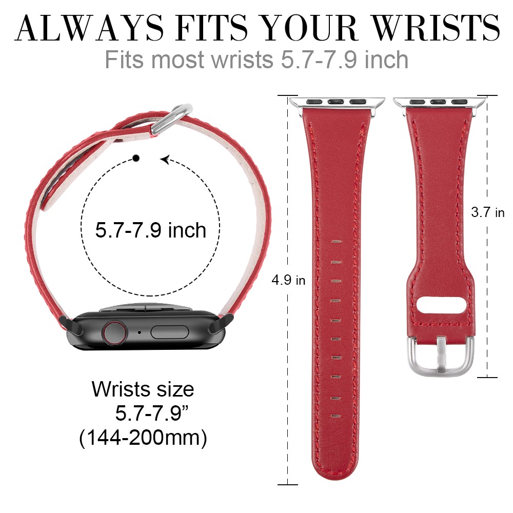 Quality Genuine Leather Watch Band Replacement for Apple Watch Series 1/2/3 38mm / Series 4/5/6/SE 40mm - Red-6